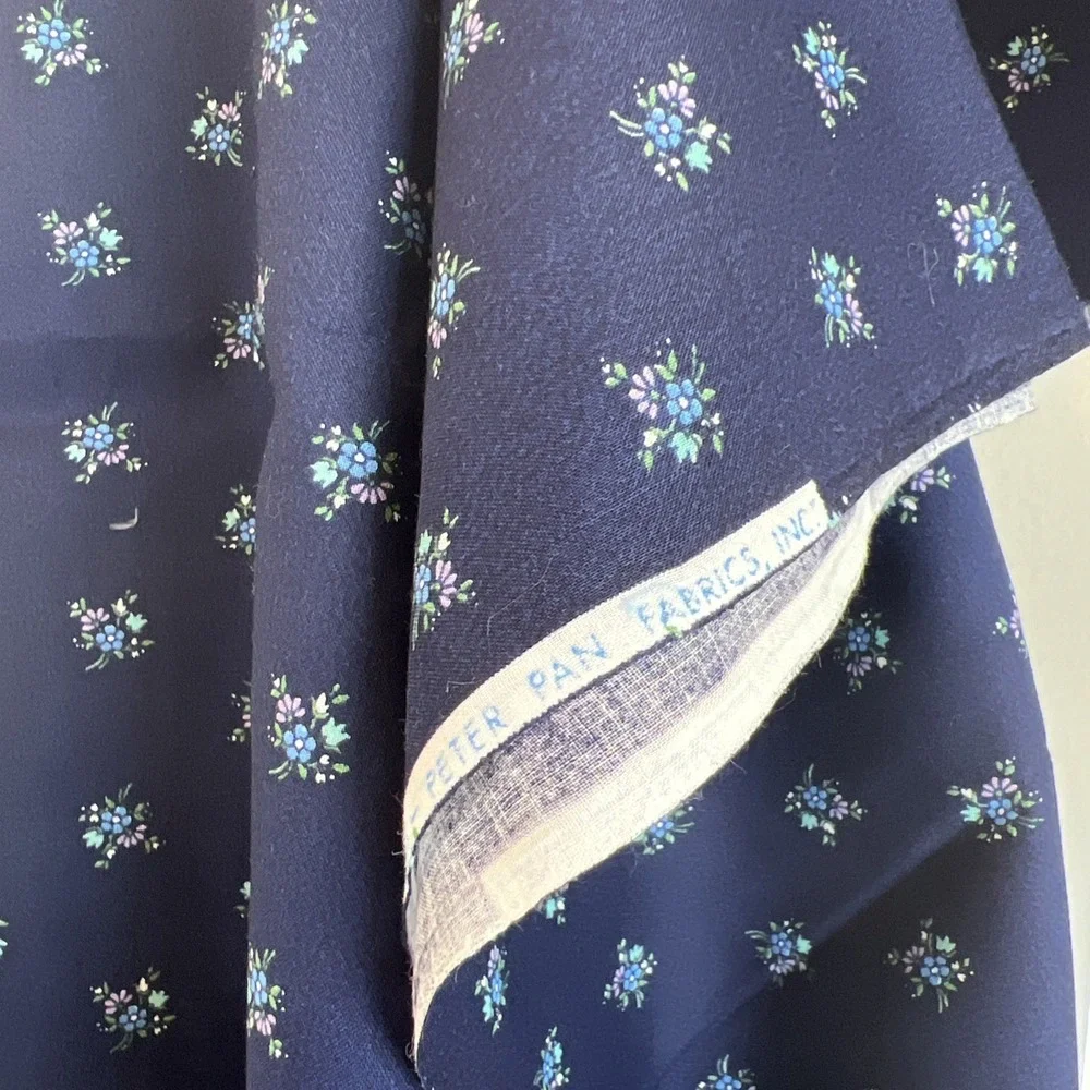 Vintage Peter Pan Remnant Navy Blue With Flowers Grandma 44x90